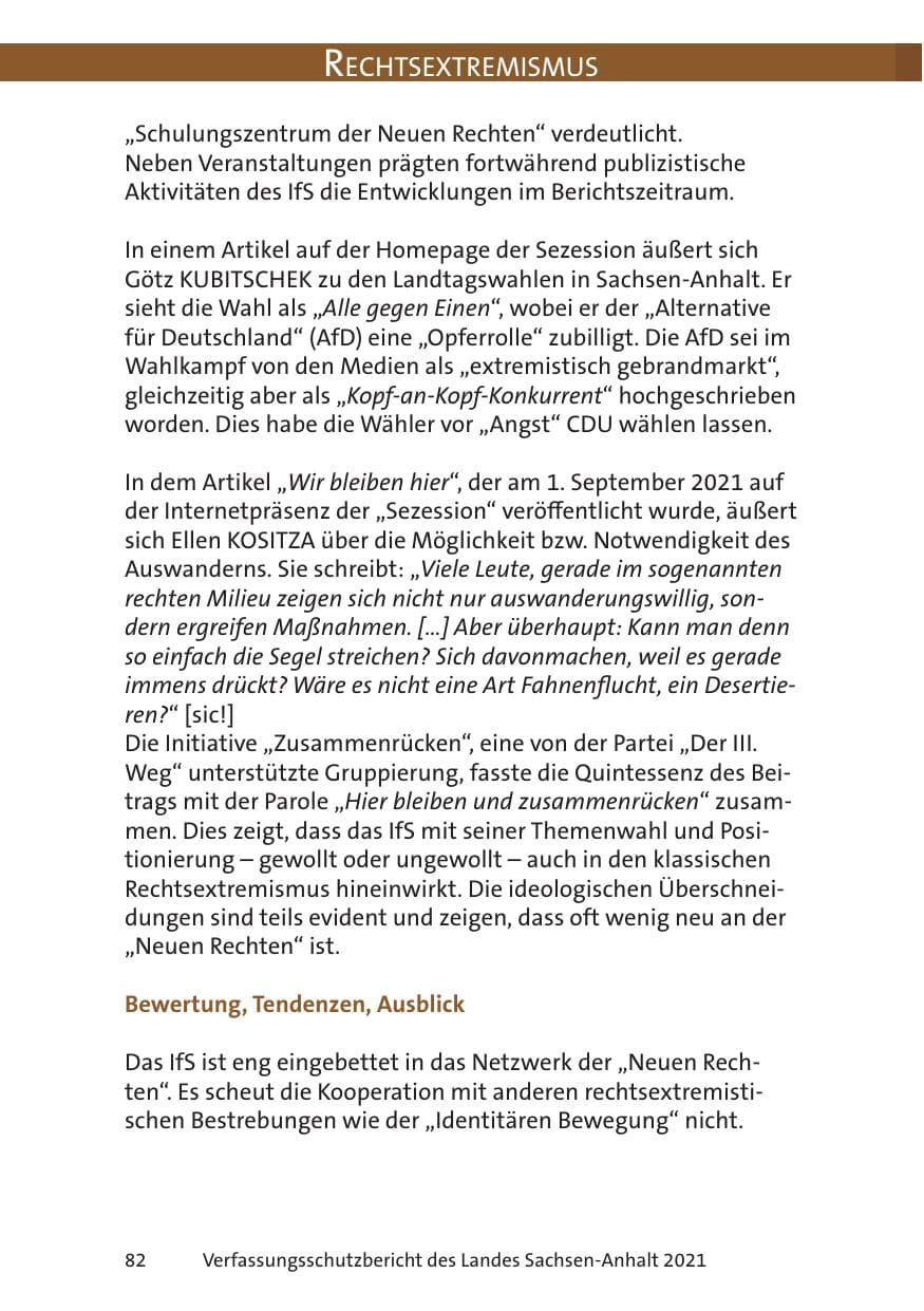 Seite 84 des Verfassungsschutzbericht 2021 Sachsen-Anhalt
