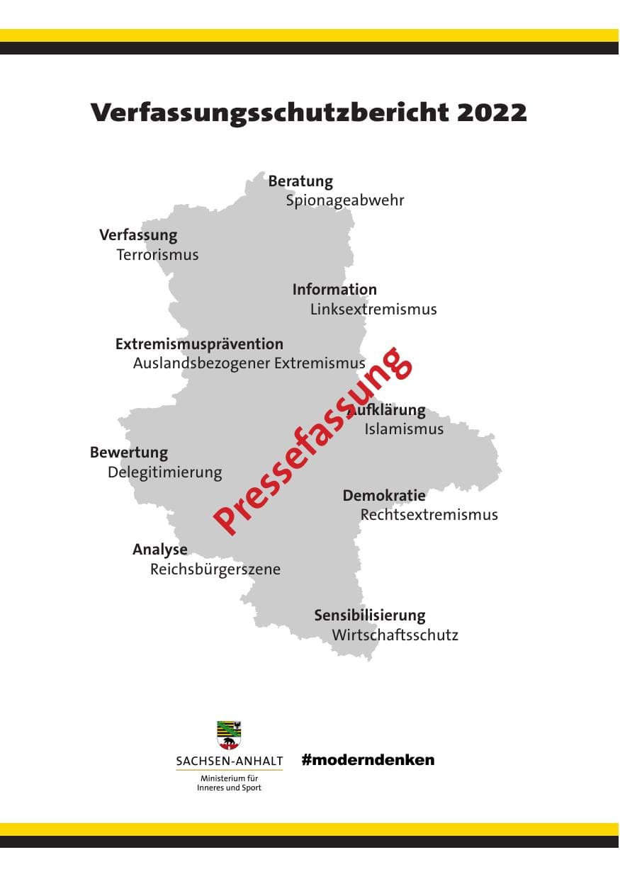 Seite 1 des Verfassungsschutzbericht 2022 Sachsen-Anhalt
