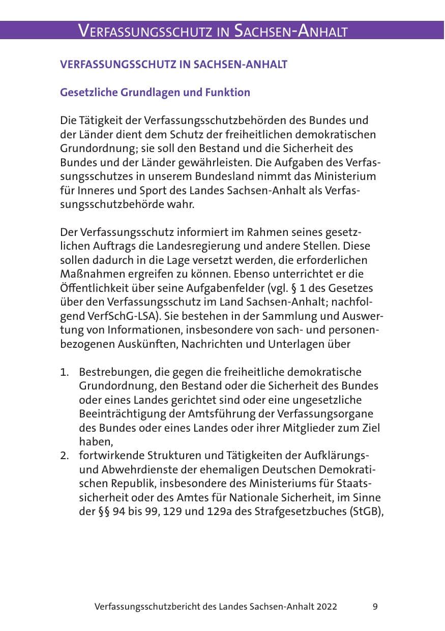 Seite 11 des Verfassungsschutzbericht 2022 Sachsen-Anhalt