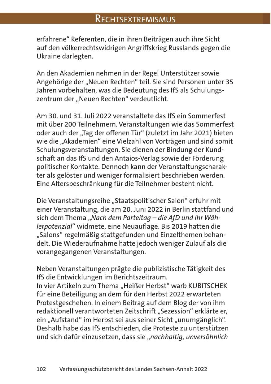 Seite 104 des Verfassungsschutzbericht 2022 Sachsen-Anhalt