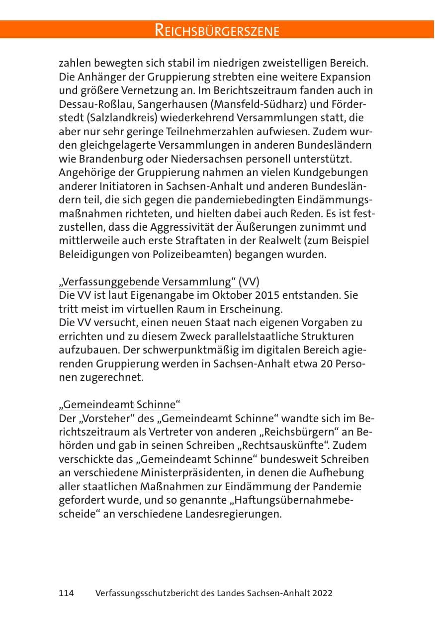 Seite 116 des Verfassungsschutzbericht 2022 Sachsen-Anhalt