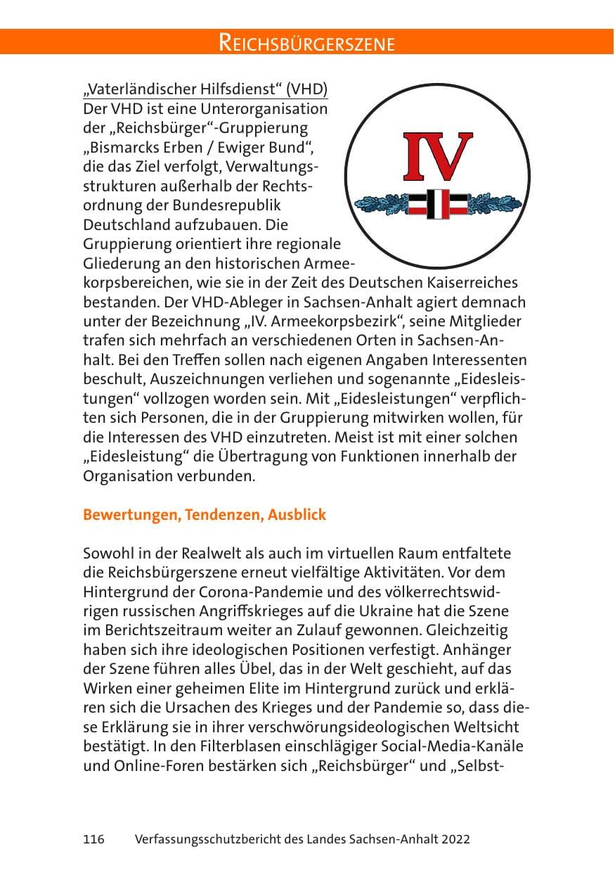 Seite 118 des Verfassungsschutzbericht 2022 Sachsen-Anhalt