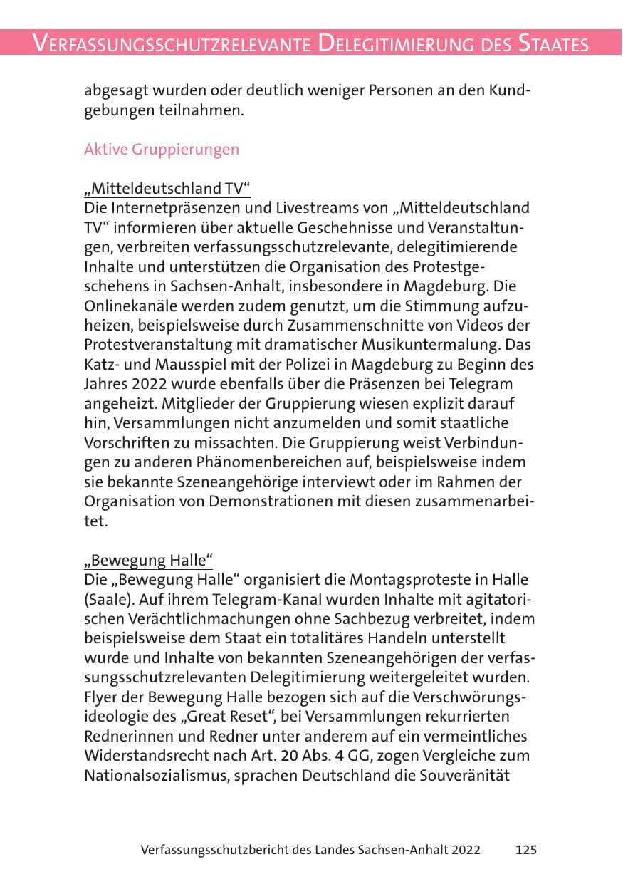 Seite 127 des Verfassungsschutzbericht 2022 Sachsen-Anhalt