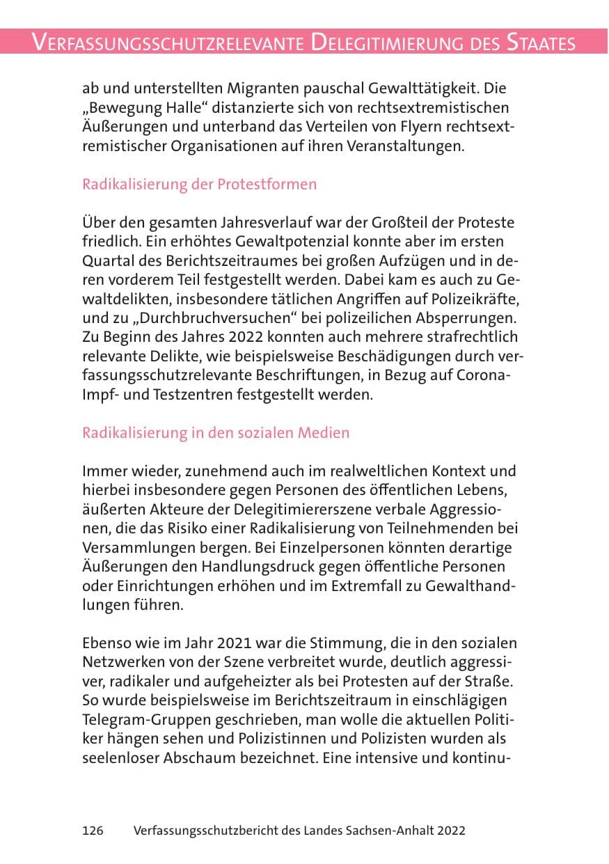 Seite 128 des Verfassungsschutzbericht 2022 Sachsen-Anhalt