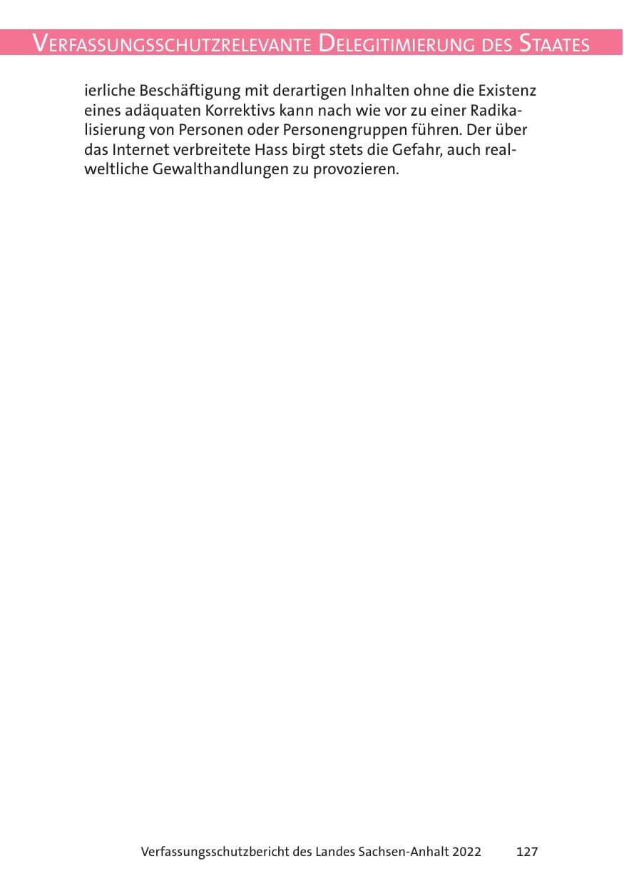 Seite 129 des Verfassungsschutzbericht 2022 Sachsen-Anhalt