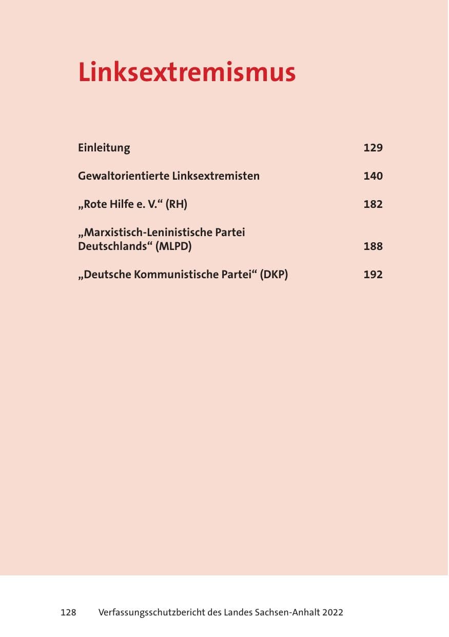 Seite 130 des Verfassungsschutzbericht 2022 Sachsen-Anhalt