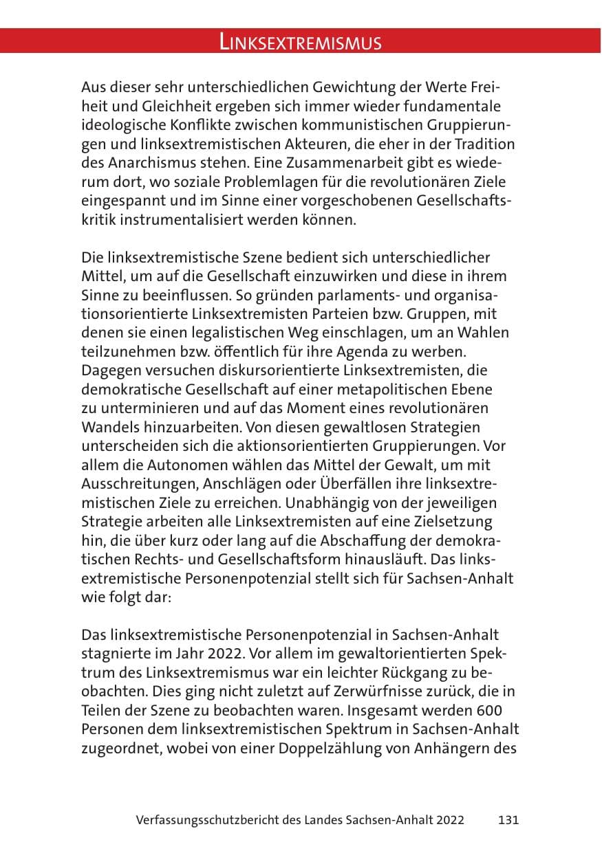 Seite 133 des Verfassungsschutzbericht 2022 Sachsen-Anhalt