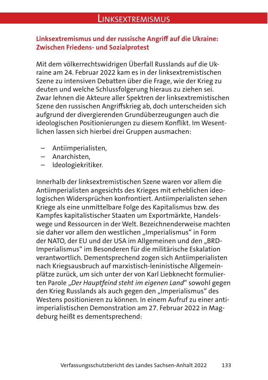 Seite 135 des Verfassungsschutzbericht 2022 Sachsen-Anhalt