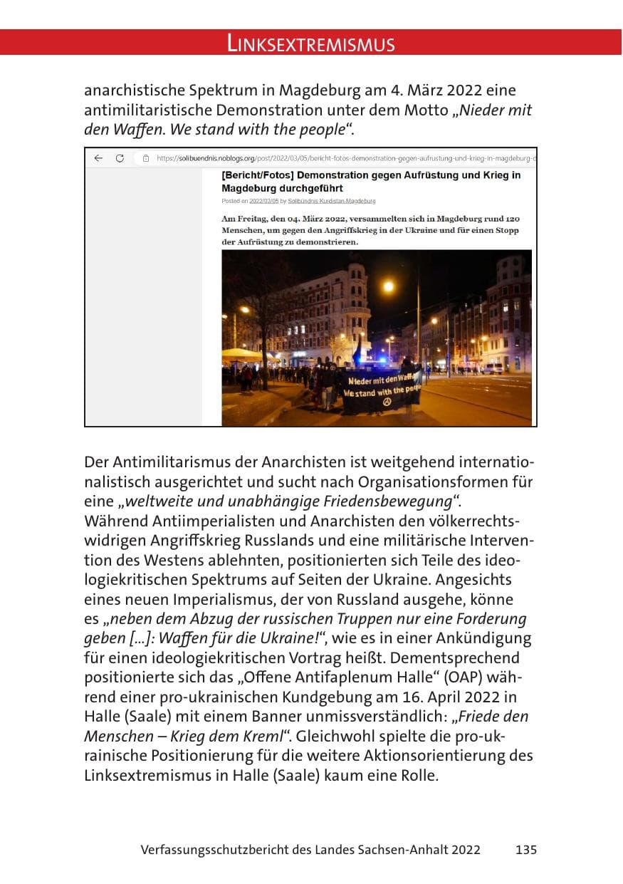 Seite 137 des Verfassungsschutzbericht 2022 Sachsen-Anhalt
