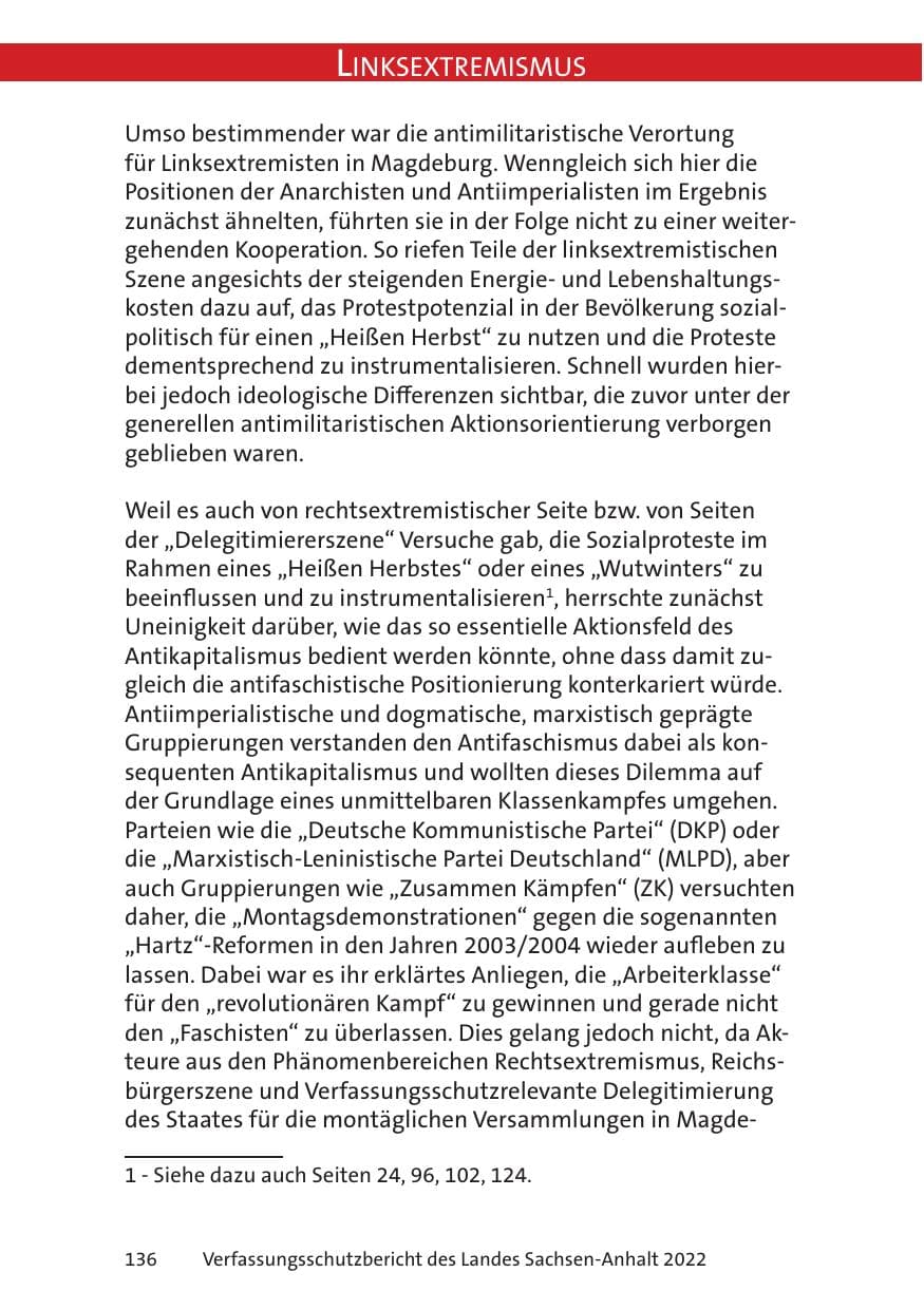 Seite 138 des Verfassungsschutzbericht 2022 Sachsen-Anhalt