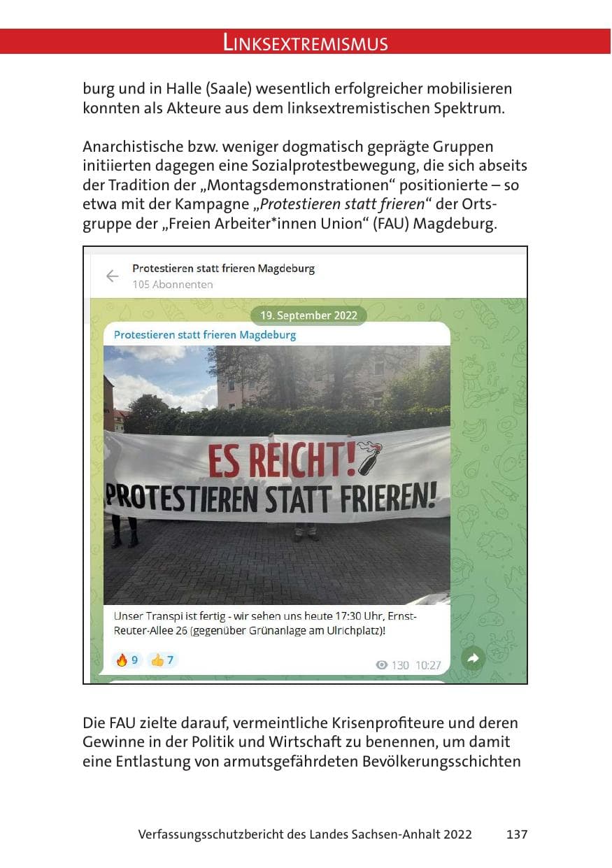 Seite 139 des Verfassungsschutzbericht 2022 Sachsen-Anhalt
