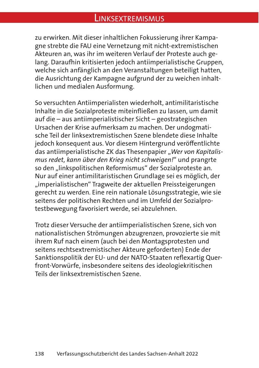 Seite 140 des Verfassungsschutzbericht 2022 Sachsen-Anhalt