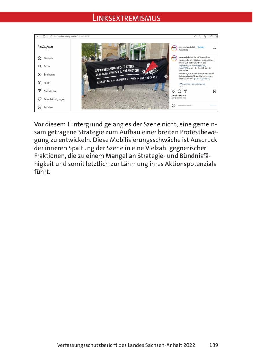 Seite 141 des Verfassungsschutzbericht 2022 Sachsen-Anhalt