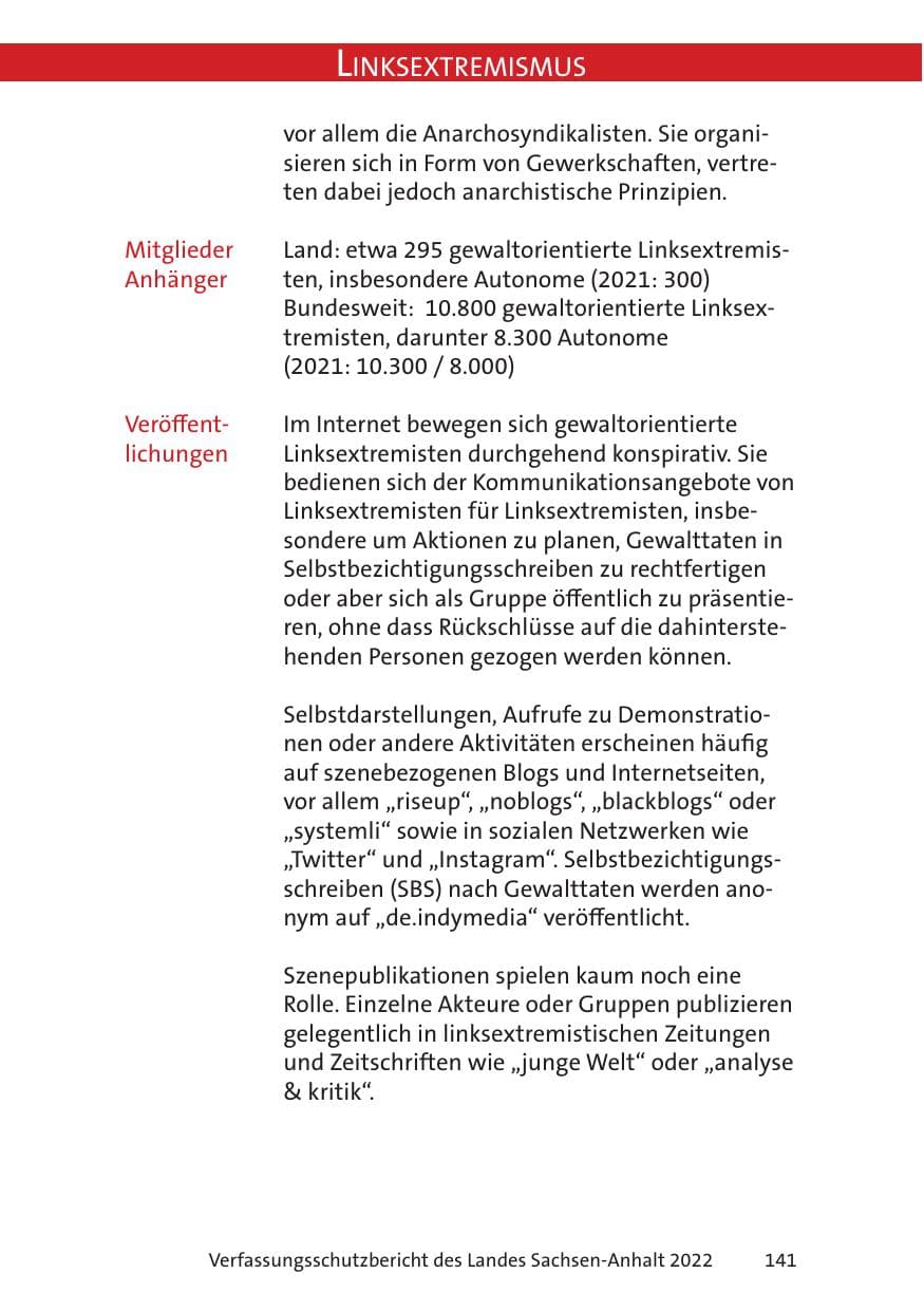 Seite 143 des Verfassungsschutzbericht 2022 Sachsen-Anhalt