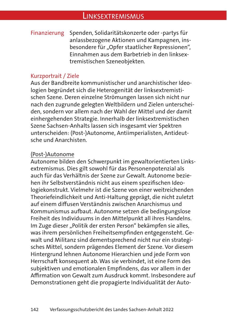 Seite 144 des Verfassungsschutzbericht 2022 Sachsen-Anhalt