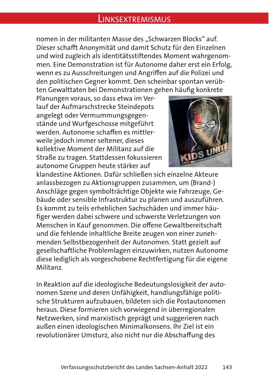 Seite 145 des Verfassungsschutzbericht 2022 Sachsen-Anhalt