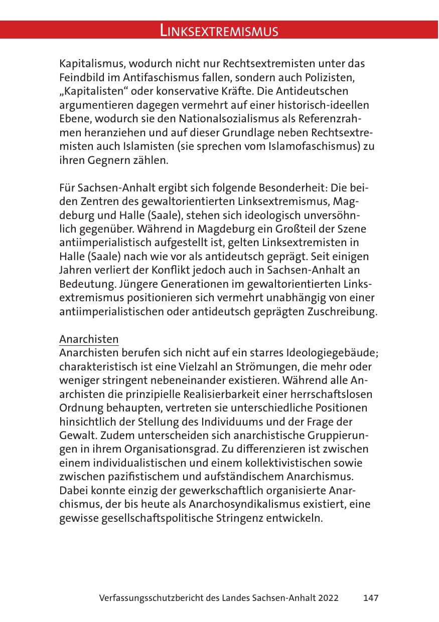 Seite 149 des Verfassungsschutzbericht 2022 Sachsen-Anhalt