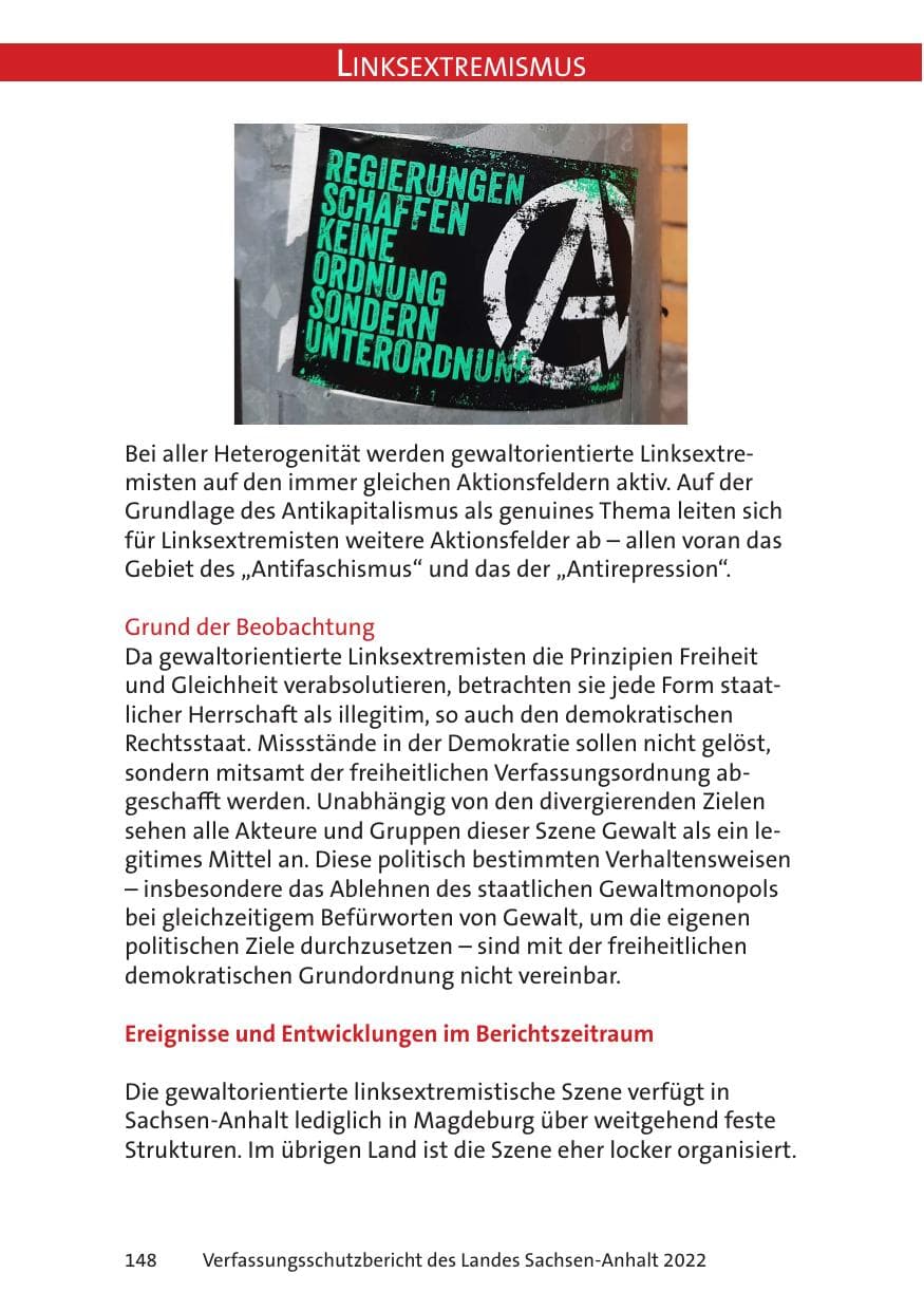 Seite 150 des Verfassungsschutzbericht 2022 Sachsen-Anhalt