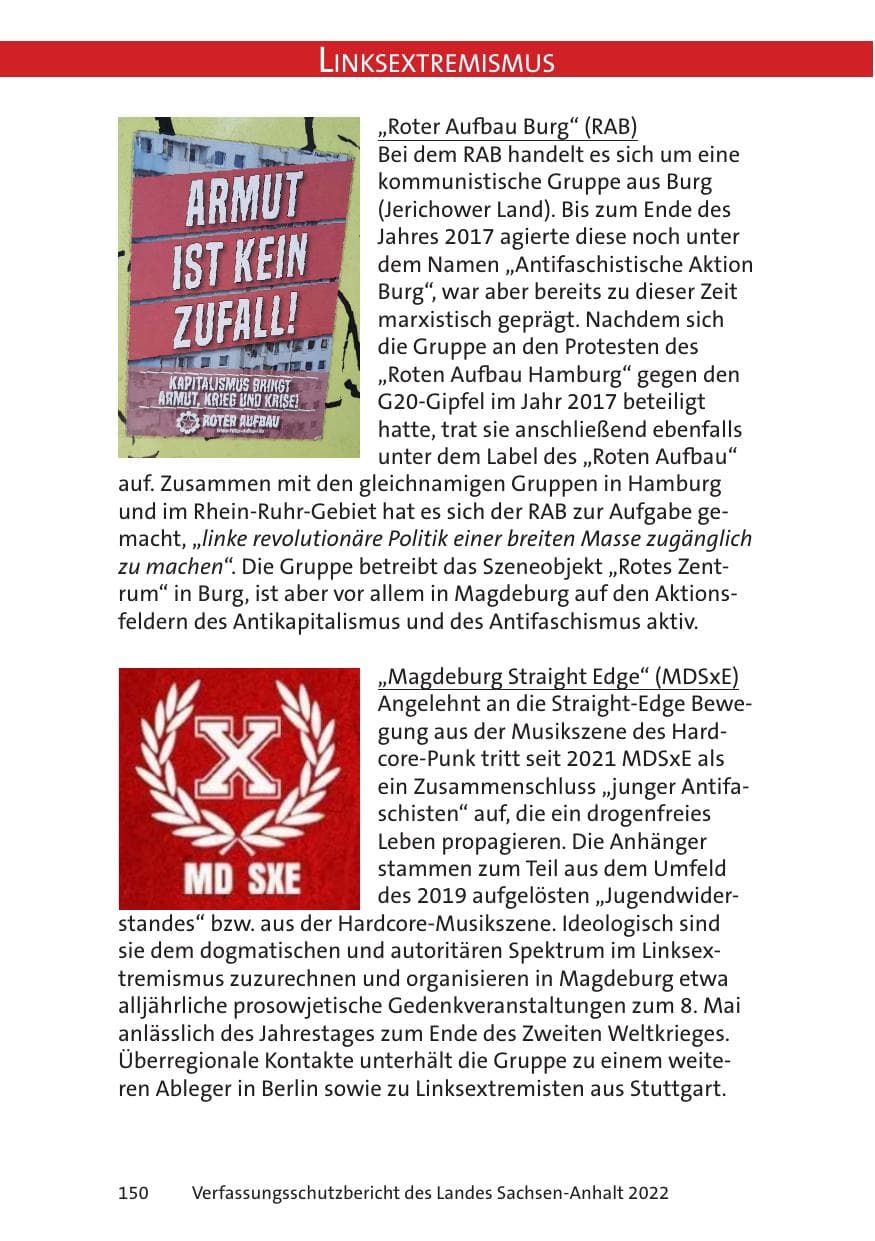 Seite 152 des Verfassungsschutzbericht 2022 Sachsen-Anhalt