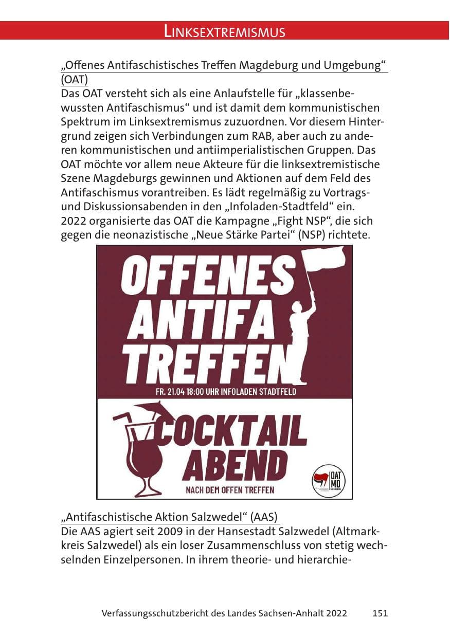 Seite 153 des Verfassungsschutzbericht 2022 Sachsen-Anhalt