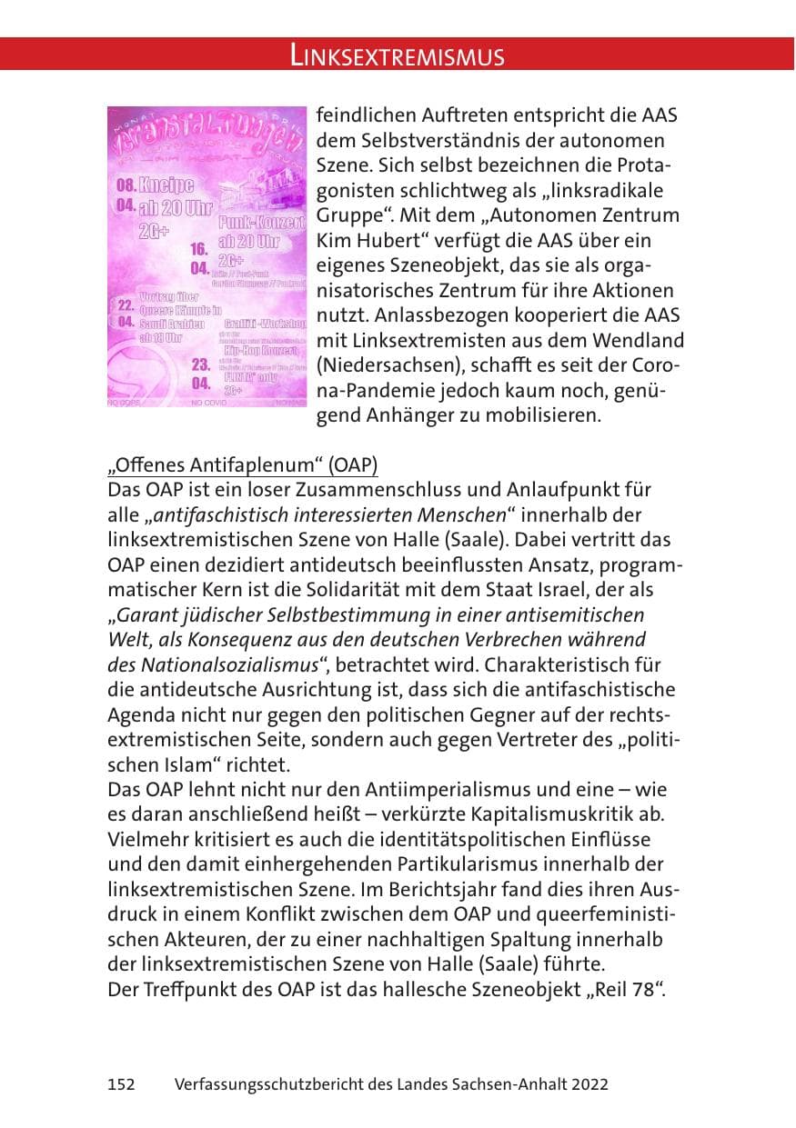 Seite 154 des Verfassungsschutzbericht 2022 Sachsen-Anhalt