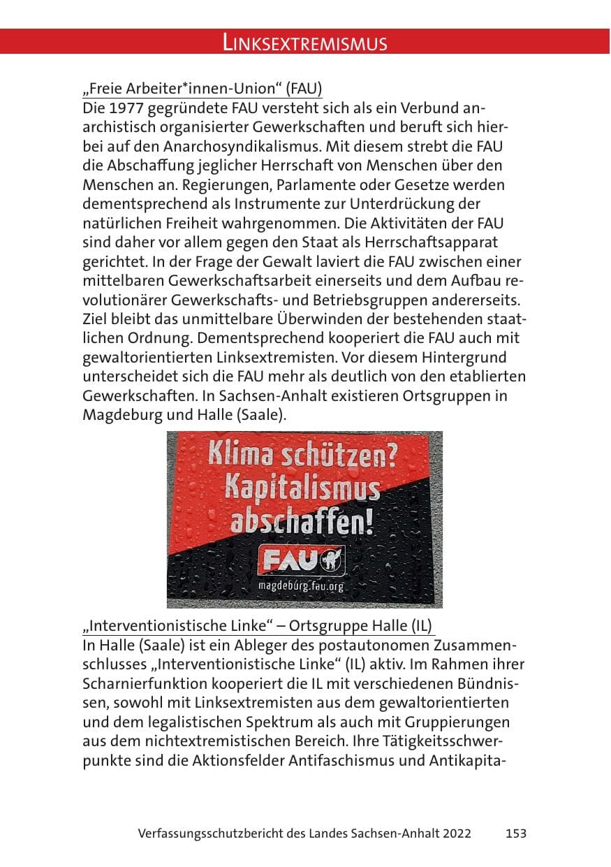 Seite 155 des Verfassungsschutzbericht 2022 Sachsen-Anhalt