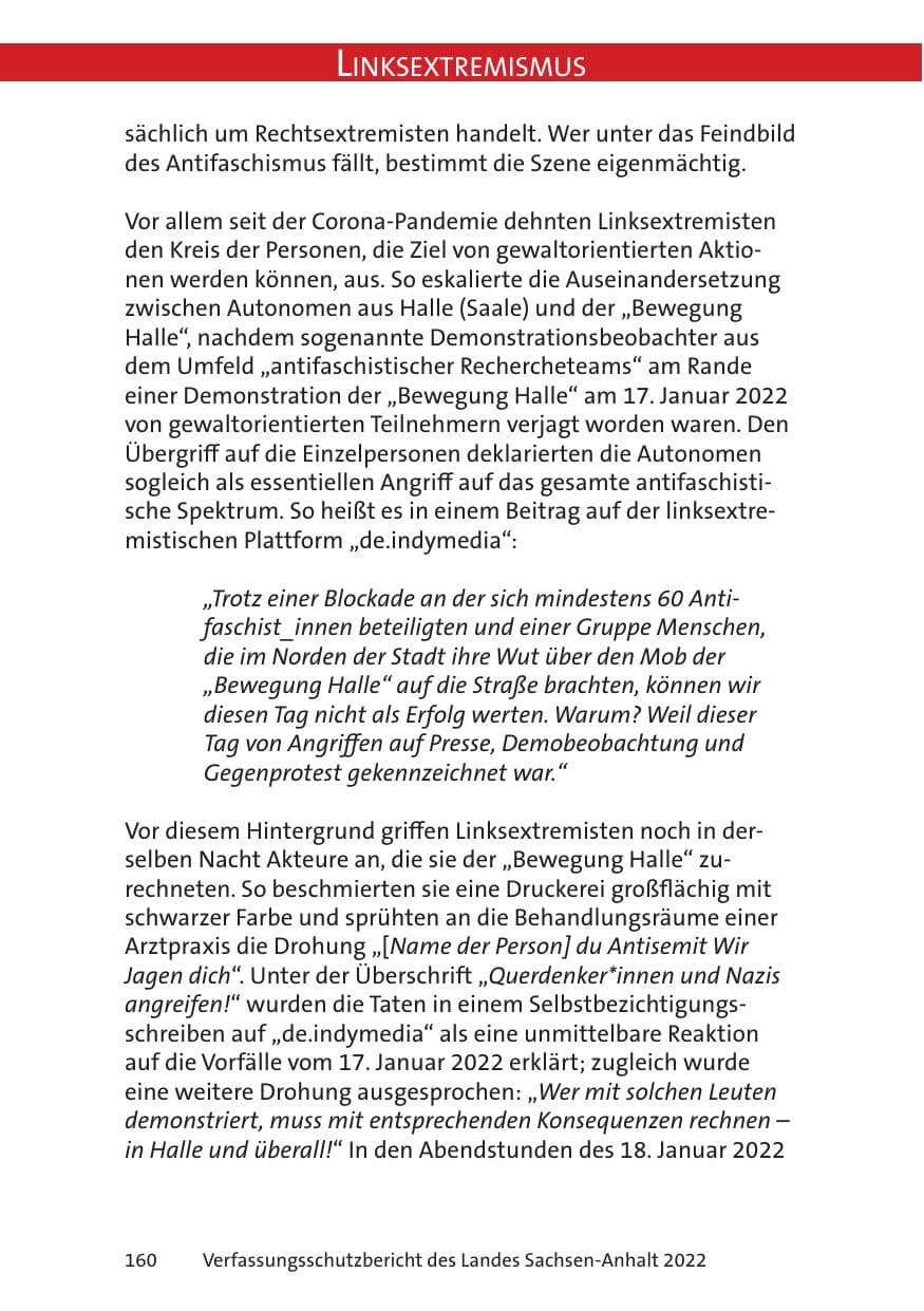 Seite 162 des Verfassungsschutzbericht 2022 Sachsen-Anhalt