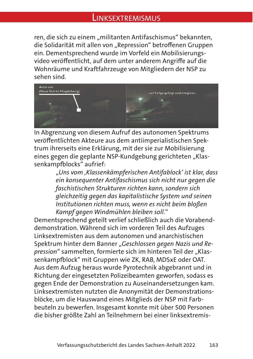 Seite 165 des Verfassungsschutzbericht 2022 Sachsen-Anhalt