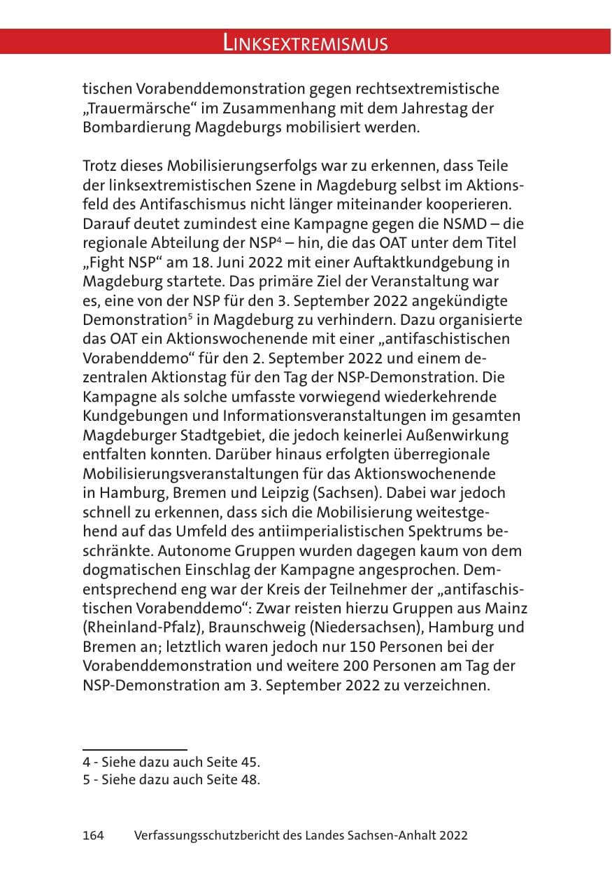 Seite 166 des Verfassungsschutzbericht 2022 Sachsen-Anhalt