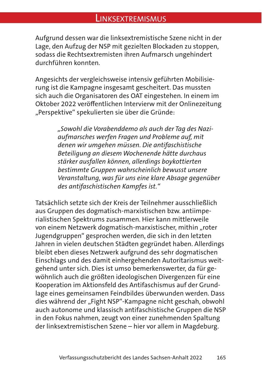 Seite 167 des Verfassungsschutzbericht 2022 Sachsen-Anhalt