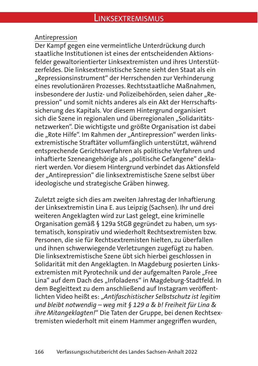 Seite 168 des Verfassungsschutzbericht 2022 Sachsen-Anhalt