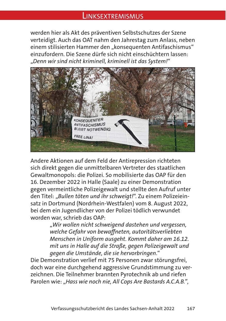 Seite 169 des Verfassungsschutzbericht 2022 Sachsen-Anhalt