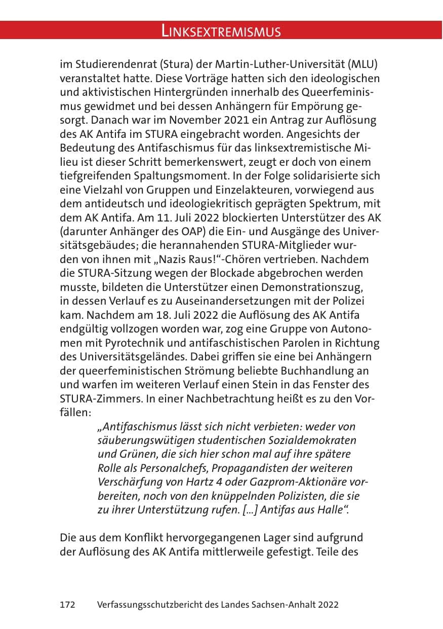 Seite 174 des Verfassungsschutzbericht 2022 Sachsen-Anhalt