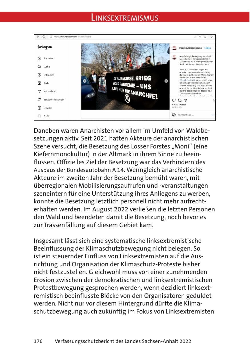 Seite 178 des Verfassungsschutzbericht 2022 Sachsen-Anhalt