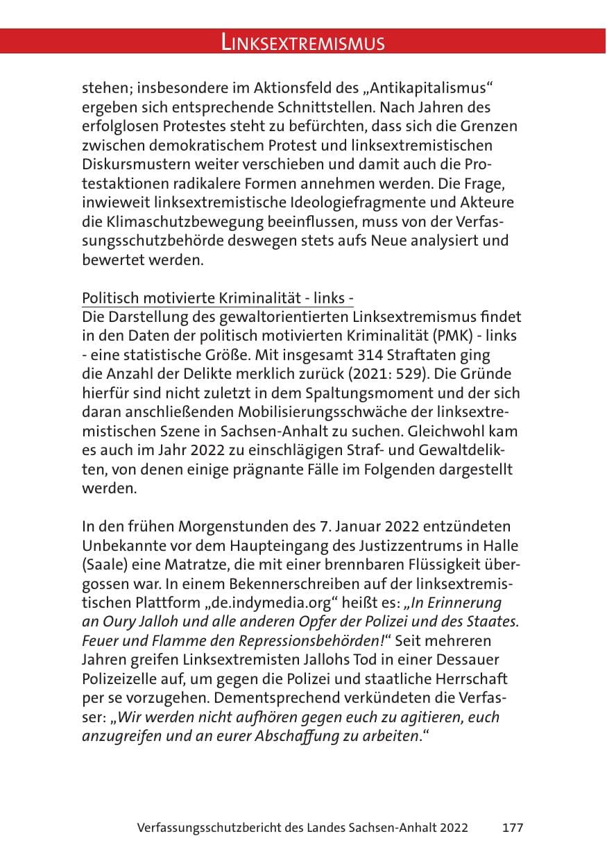 Seite 179 des Verfassungsschutzbericht 2022 Sachsen-Anhalt