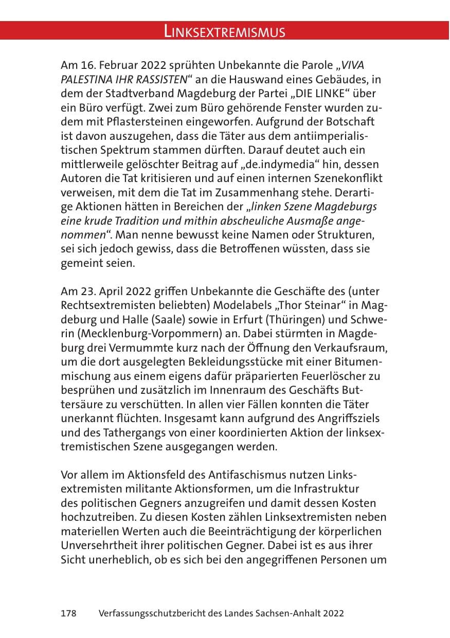 Seite 180 des Verfassungsschutzbericht 2022 Sachsen-Anhalt