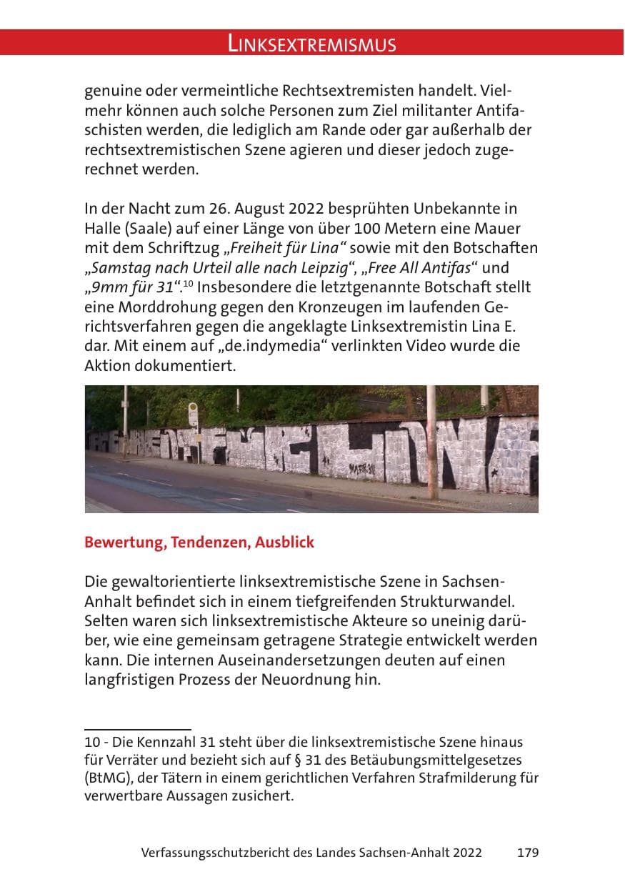 Seite 181 des Verfassungsschutzbericht 2022 Sachsen-Anhalt