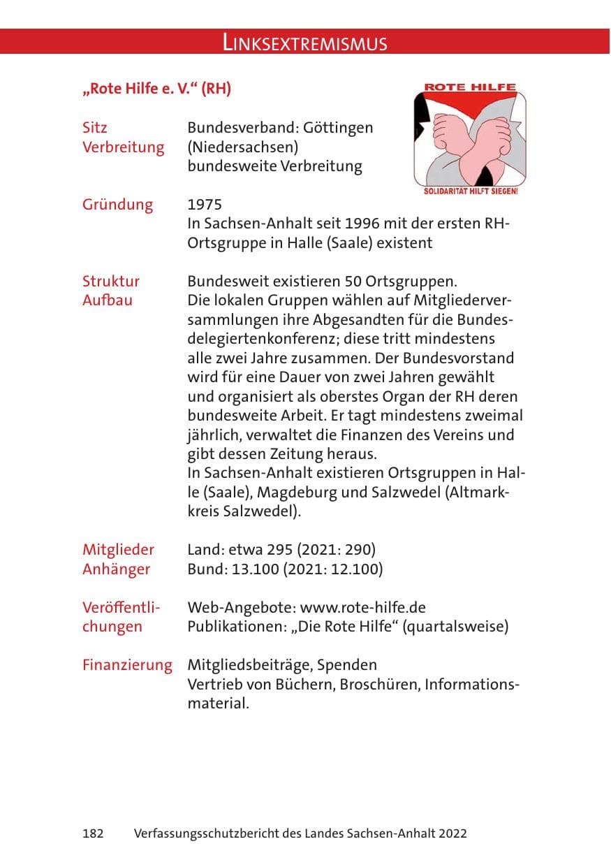 Seite 184 des Verfassungsschutzbericht 2022 Sachsen-Anhalt