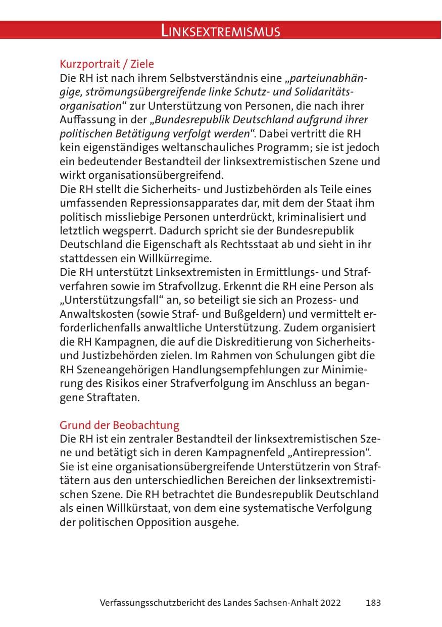 Seite 185 des Verfassungsschutzbericht 2022 Sachsen-Anhalt