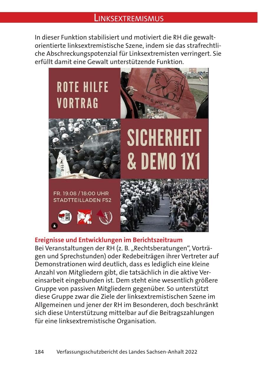 Seite 186 des Verfassungsschutzbericht 2022 Sachsen-Anhalt