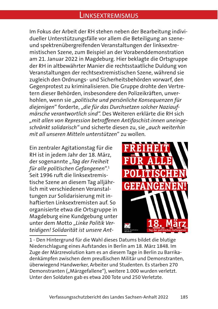 Seite 187 des Verfassungsschutzbericht 2022 Sachsen-Anhalt