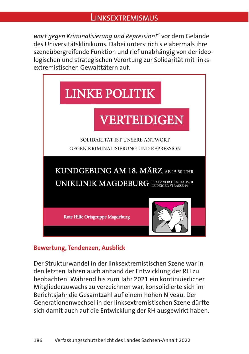 Seite 188 des Verfassungsschutzbericht 2022 Sachsen-Anhalt