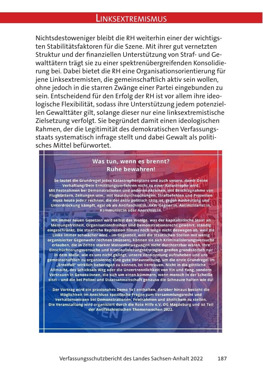Seite 189 des Verfassungsschutzbericht 2022 Sachsen-Anhalt
