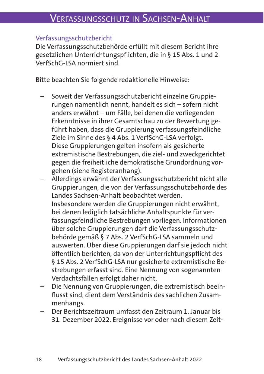 Seite 20 des Verfassungsschutzbericht 2022 Sachsen-Anhalt