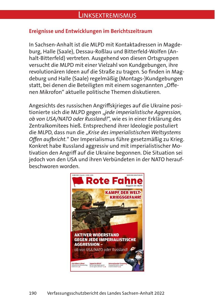 Seite 192 des Verfassungsschutzbericht 2022 Sachsen-Anhalt