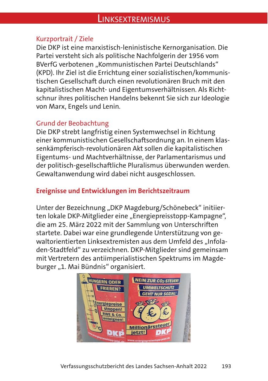 Seite 195 des Verfassungsschutzbericht 2022 Sachsen-Anhalt