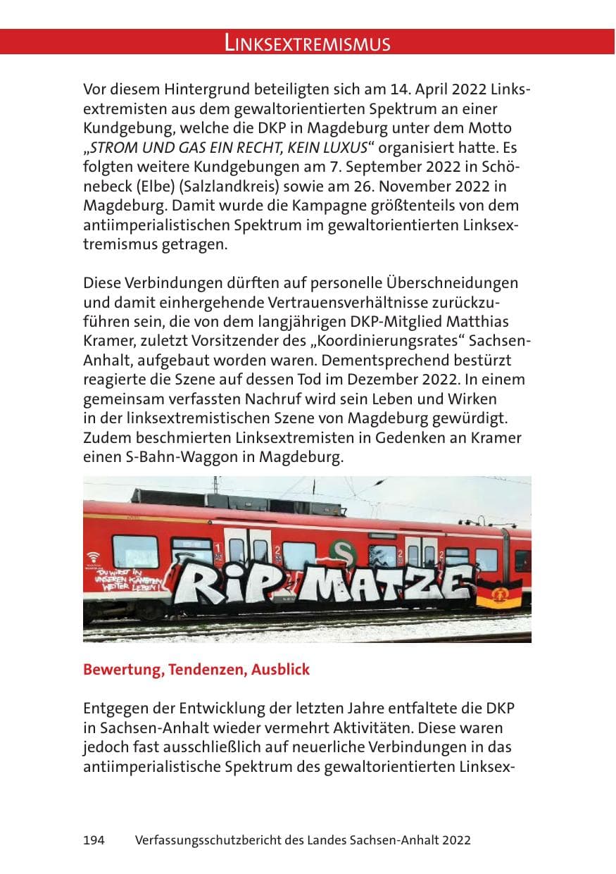 Seite 196 des Verfassungsschutzbericht 2022 Sachsen-Anhalt