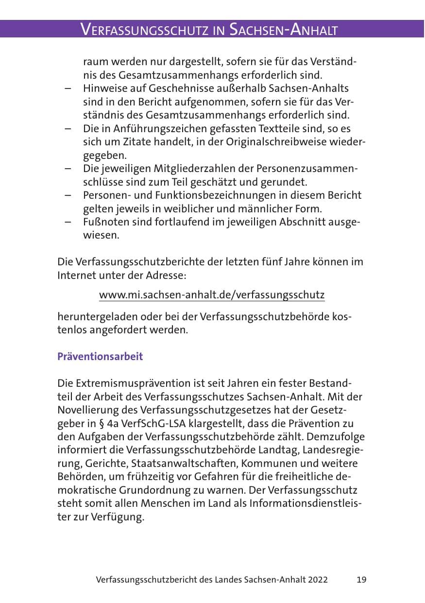 Seite 21 des Verfassungsschutzbericht 2022 Sachsen-Anhalt