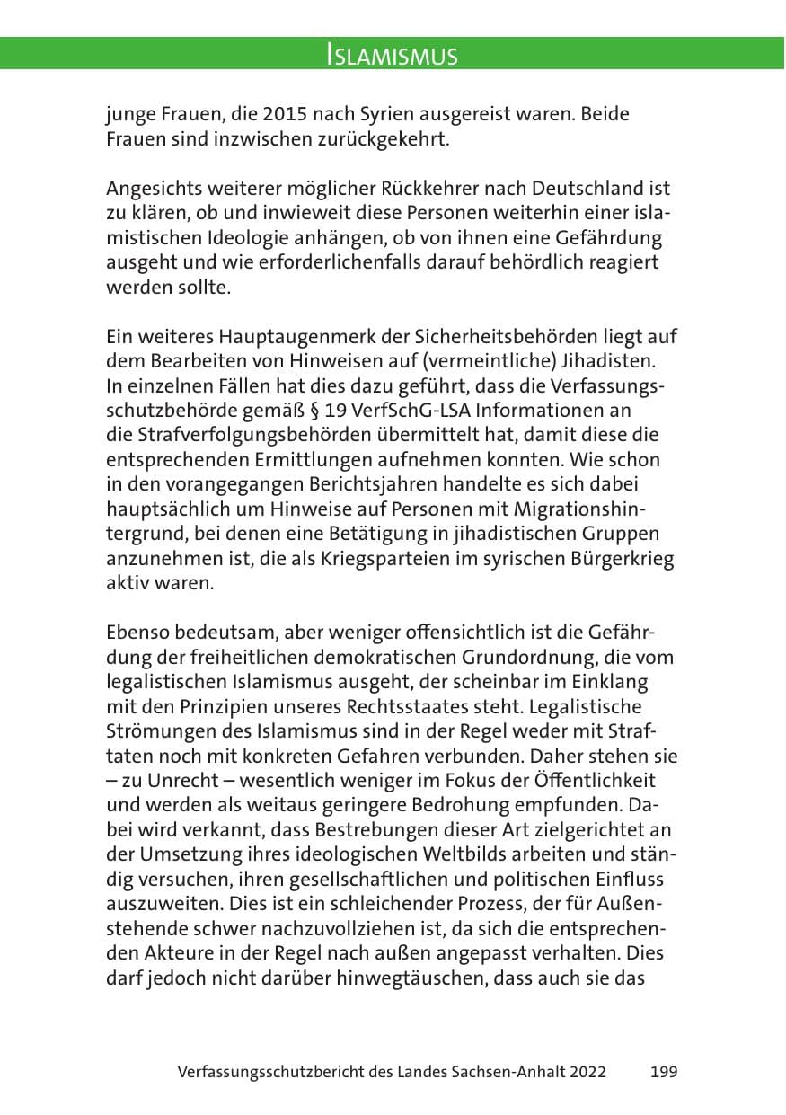 Seite 201 des Verfassungsschutzbericht 2022 Sachsen-Anhalt