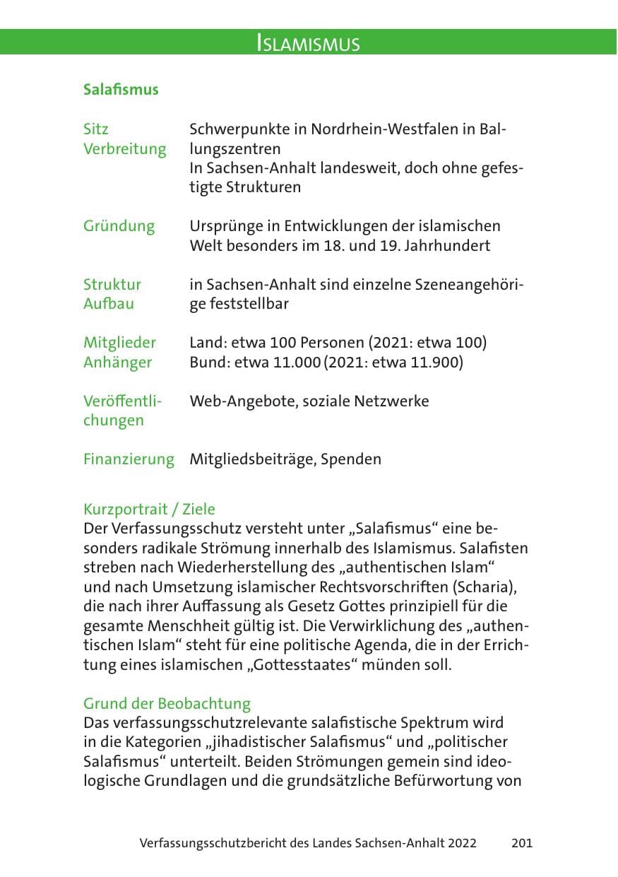 Seite 203 des Verfassungsschutzbericht 2022 Sachsen-Anhalt
